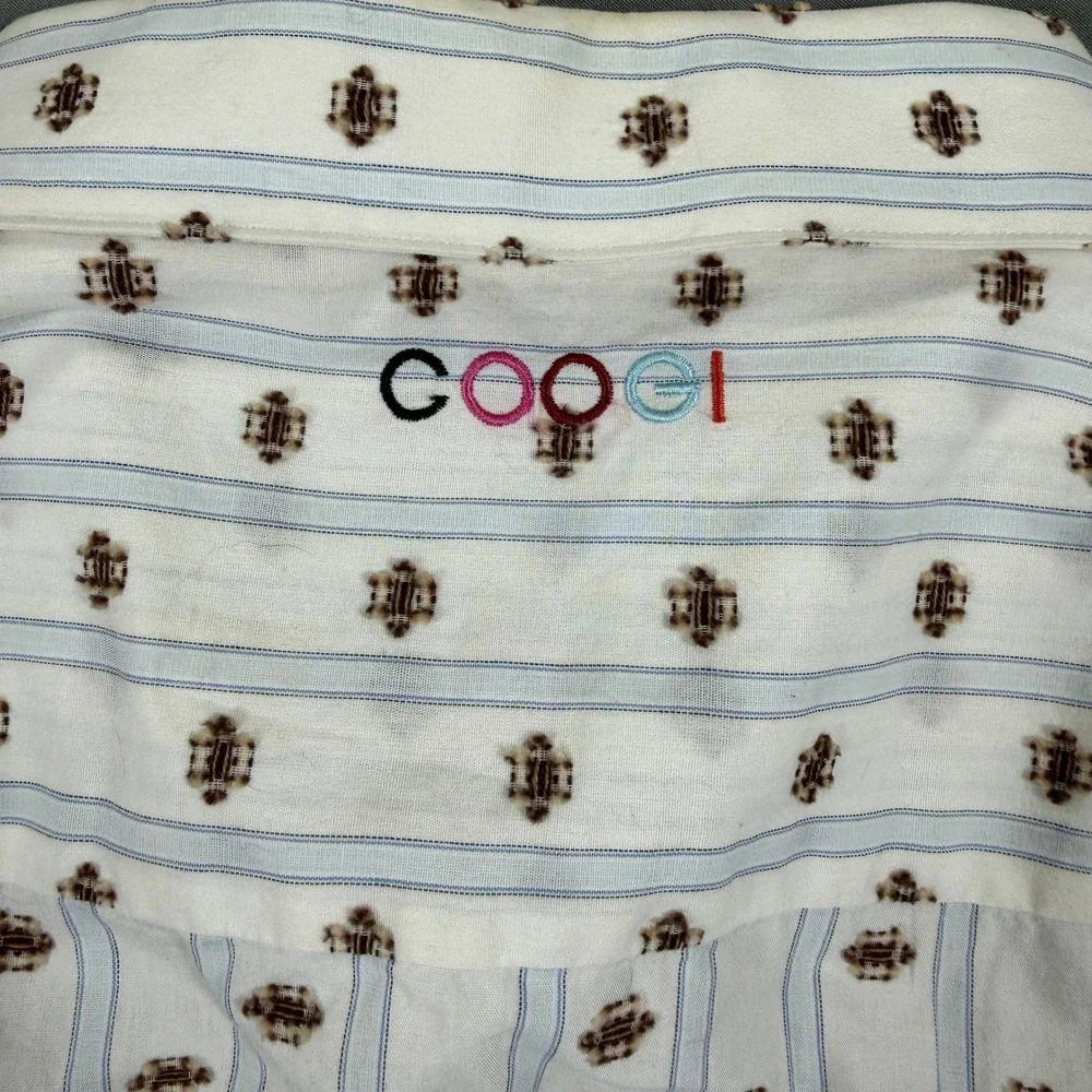 COOGI Mens XXL Button Up Shirt Embroidered Logo Long Sleeve Hip Hop Streetwear